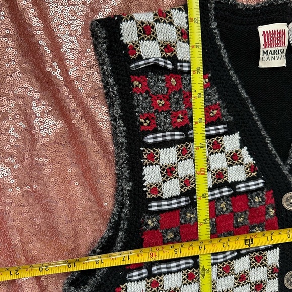 Marisa Canvas Multicolor Patterned Knit Vest Button Front S/M, Fair, Festival - Picture 8 of 8